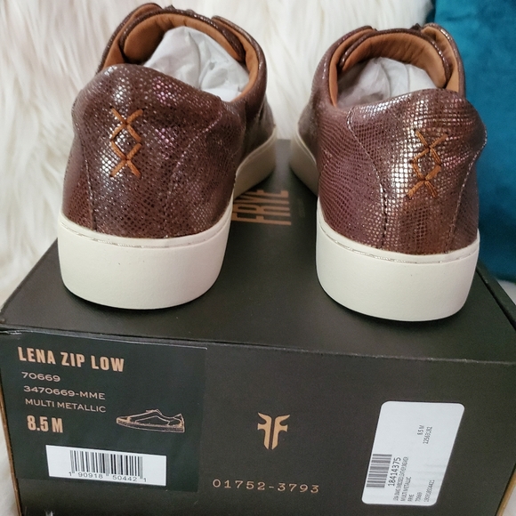 Frye Lena Metallic Leather Embossed Snake Sneakers - Picture 4 of 8